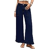 Astylish Wide Leg Jeans for Women Stretch High Wasited Baggy Trendy Denim Jean Ruffle Hem Pants