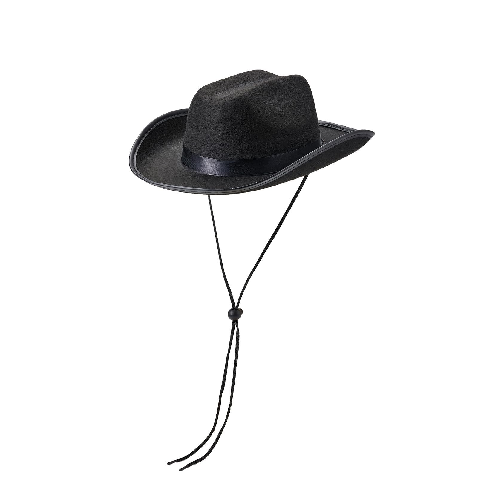 Edhomenn Kids Cowboy Hats, Wide Brim Western Cowgirl Hat with Adjustable Strap, Cowgirl Costume Accessories (02 Black, One Size)