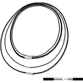 Fyntave Black Fake Leather Cord 4 Pcs Leather Necklace Cord 16”18" 20" 22" Woven Wax Rope Chain for Pendant 1.5/3mm Width, Waterproof Braided String Waxed Rope Necklace for Jewelry Making