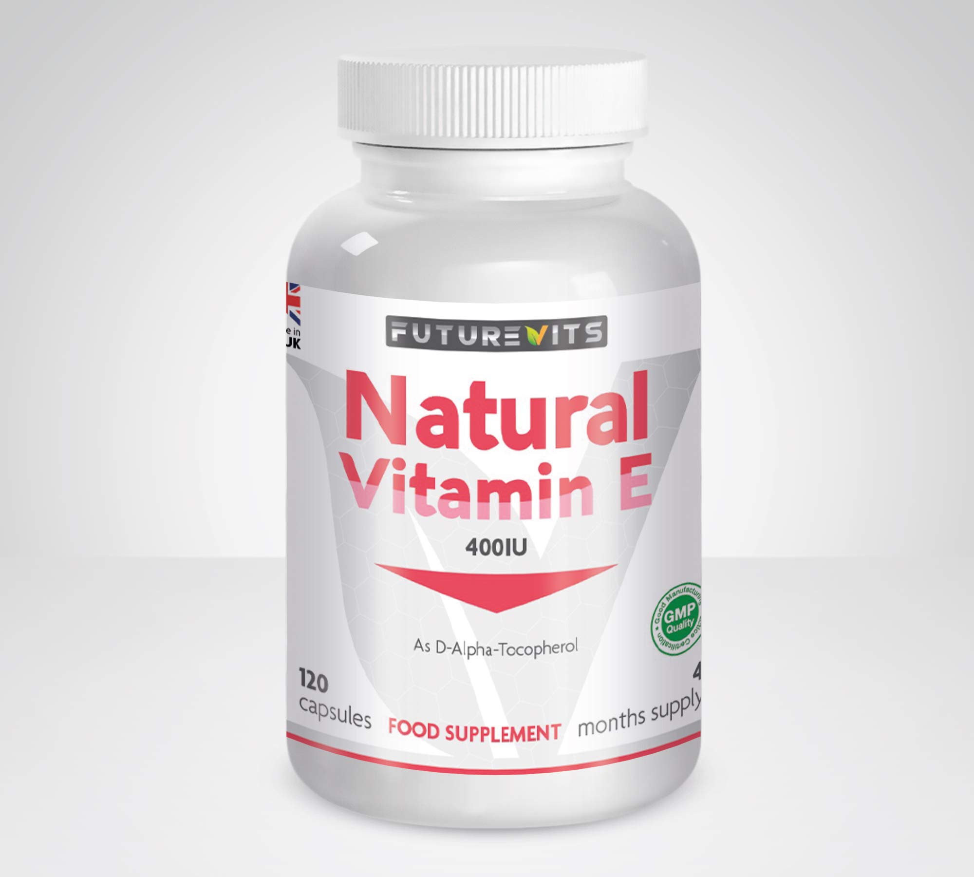 Vitamin E 400iu Capsules High Strength Natural Source 120 Capsules Natural D-Alpha Tocopherol Softgels Powerful Antioxidant Made UK Futurevits