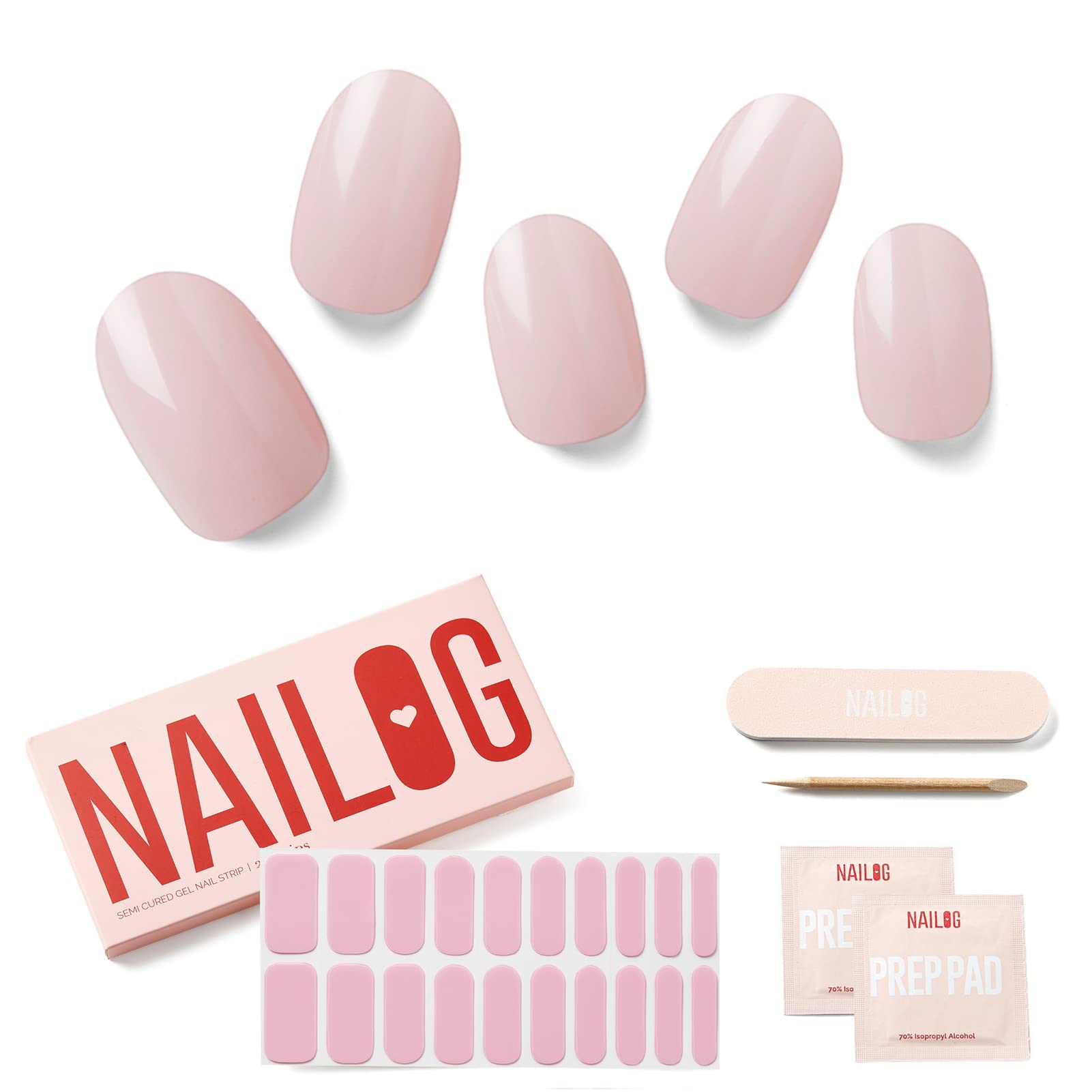 NAILOG Semi Cured Gel Nail Strips, Extra Long Nail Polish Strips (20 Pieces),UV/Led Lamps Semi Cured Nail Stickers with Soft Glossy Gel Finish,Camellia — image 1