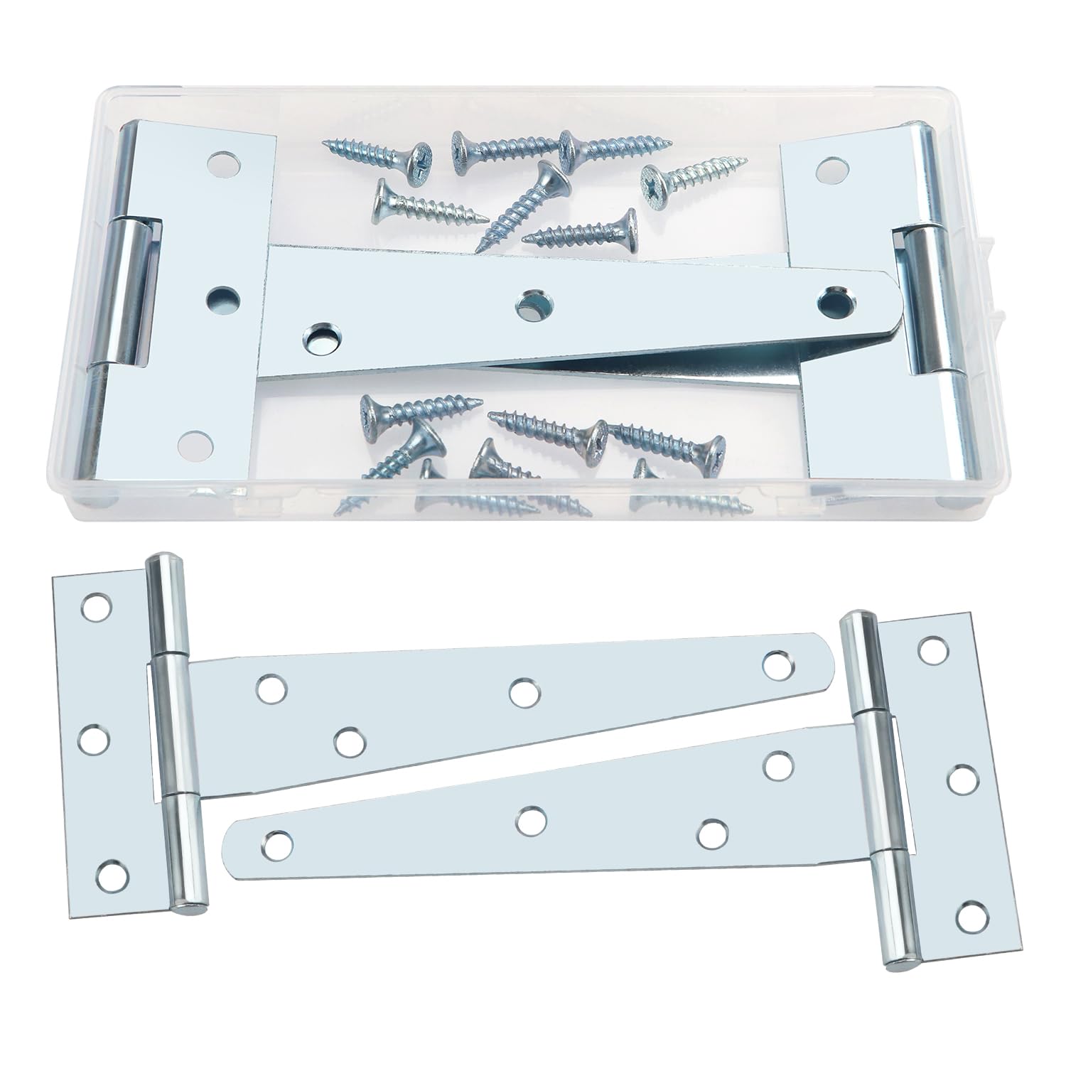 YIXISI 2 PCS 5 inch T-Strap Hinges, Strap Tee Hinge, Metal Gate Strap Hinge with 14 PCS Screws, for Gates Shed Doors Windows Fence Garden Storage Rooms, Silver