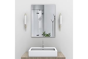 WONSTART Silver Bathroom Wall Mounted Mirror, Aluminum Framed Modern Wall Mirrors Hangs Horizontal or Vertical for Bedroom En