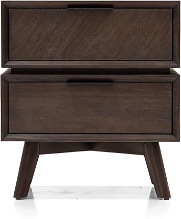 Amazon Com Limari Home Salud Collection Mid Century Bedroom Acacia Wood Nightstand With 2 Drawers Black Metal Handles Brown Furniture Decor