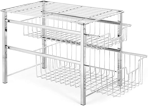 Amazon Com Stackable 2 Tier Sliding Cabinet Basket Organizer