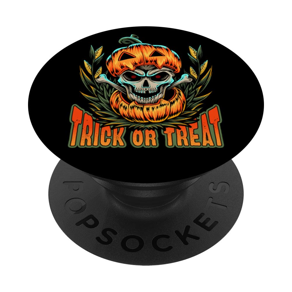 Halloween, Trick or Treat, Skull in Pumpkin PopSockets Adhesive PopGrip