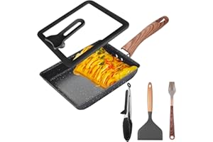 Bryzalor Tamagoyaki Pan Set – Complete Japanese Omelette Pan with Lid, Spatula, Oil Brush & Food Tongs – PFOA-Free Rectangula