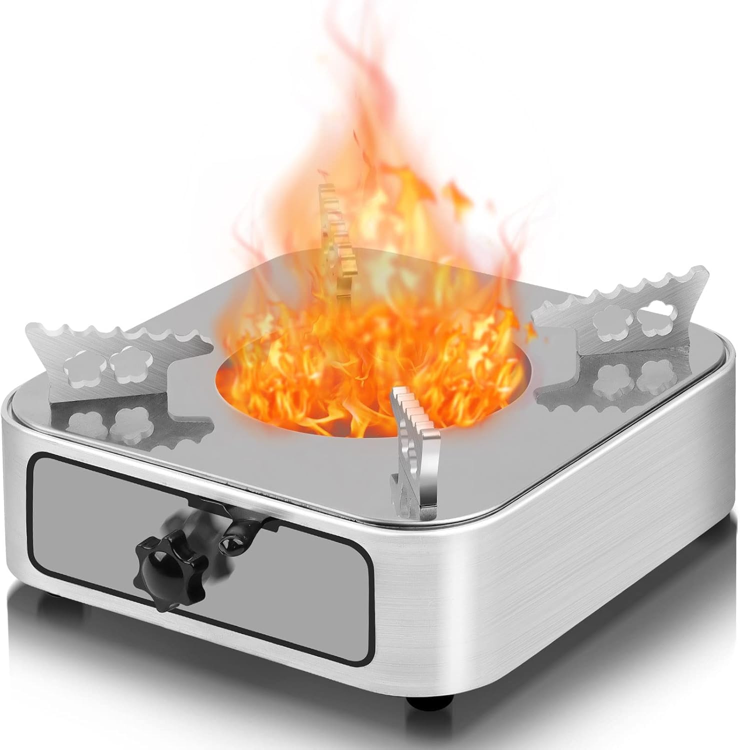 ATPWONZ Camper Stove,Solid Fuel Camping Stove,Portable Camping Stove, Adjustable Firepower Drawer Camping Cooking Stove Burner Stove for Barbecue Hotpot Picnic Outdoors Cooking, Silver