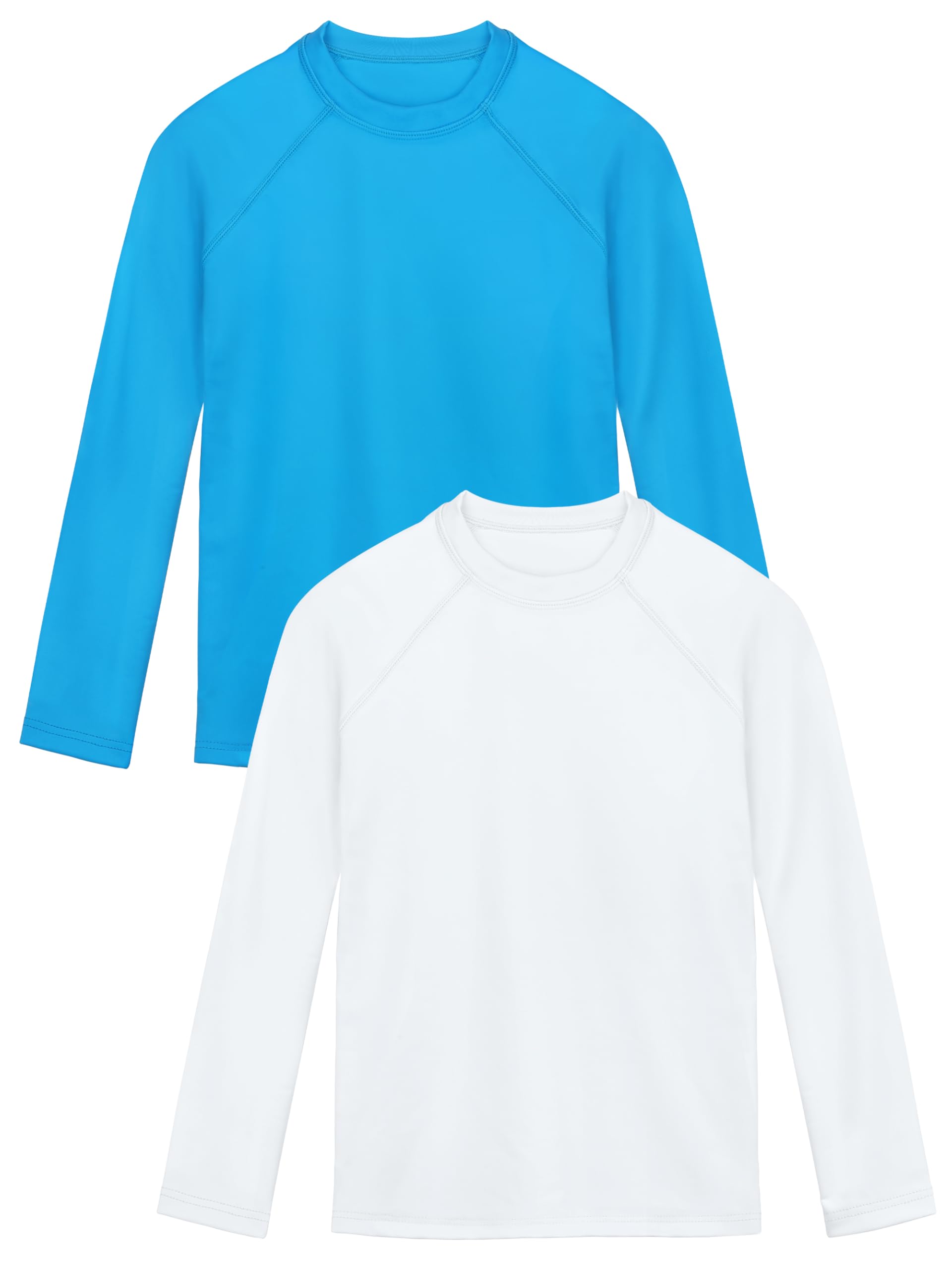 Photo 1 of **1 pack** Poroka 2 Pack Girls UPF 50+ Sun Protective Rashguard Swim Shirt Girls Swimming Tee Dry Fit Top for Outdoor Sports White, Sky Blue S