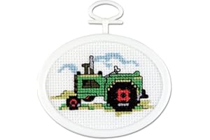 Janlynn 18 Count Oval Mini Counted Cross Stitch Kit, 2-3/4-Inch, Tractor