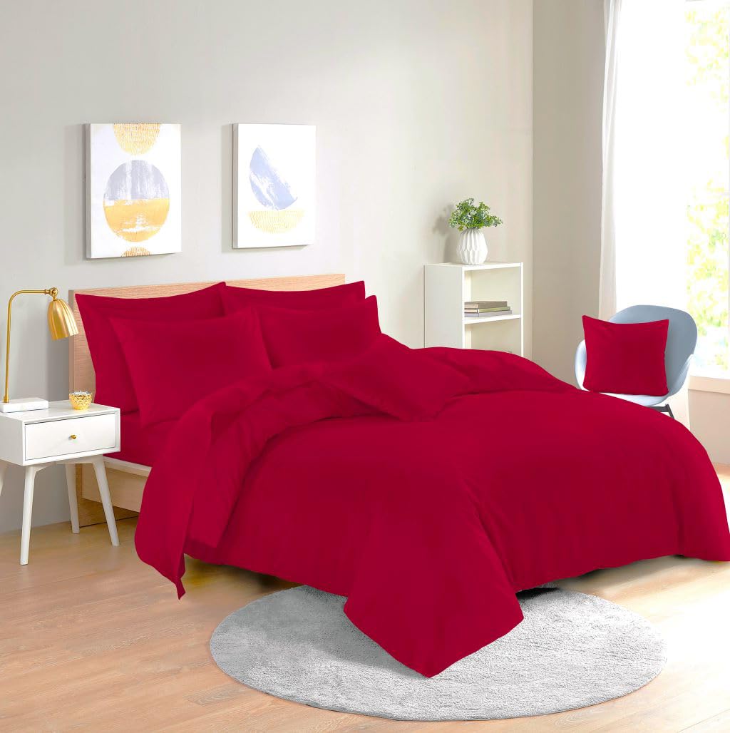 Dazzle Collection® Plain Dyed DUVET COVER SET with Matching Pillowcases Luxury 100% PolyCotton Bedroom Bedding Bed Set Easy Care UK Sizes Bedding Set (King, Red)