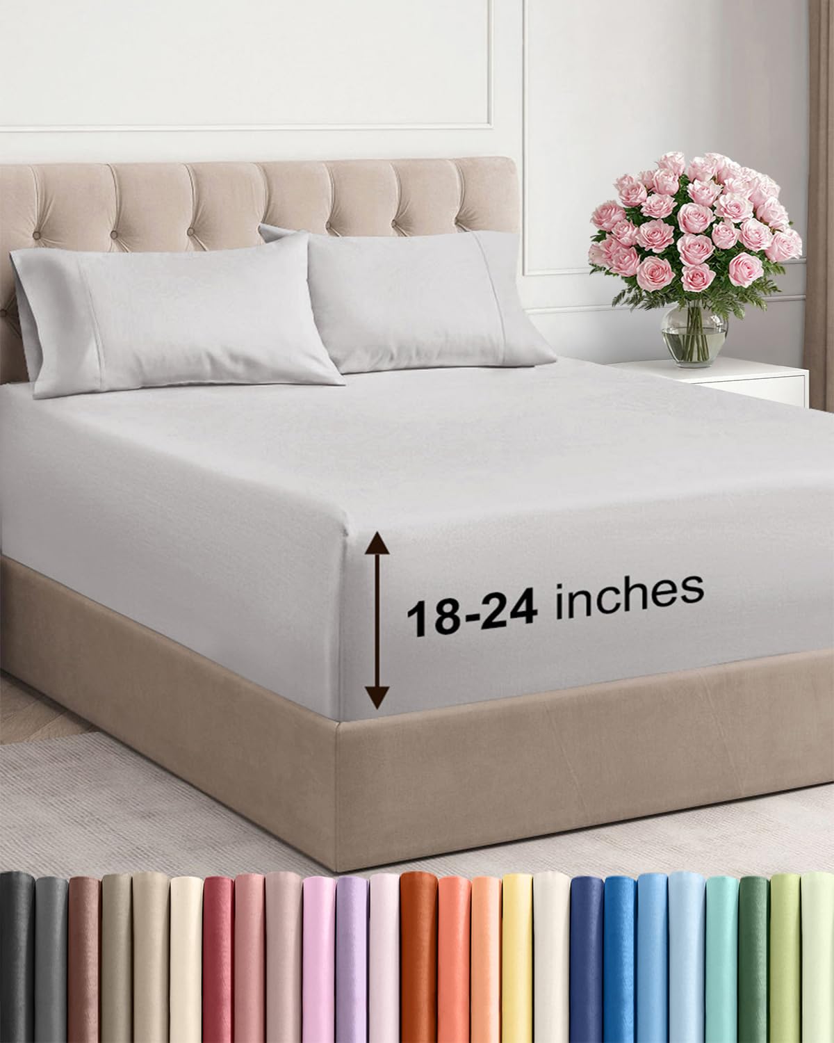 Photo 1 of Extra Deep Pocket Queen Sheet Set - 4 Piece Breathable & Cooling Bed Sheets - Hotel Luxury Sheet Set - Soft, Wrinkle Free & Comfy - Easily Fits Extra Deep Mattresses - Deep Pocket French Grey Sheets