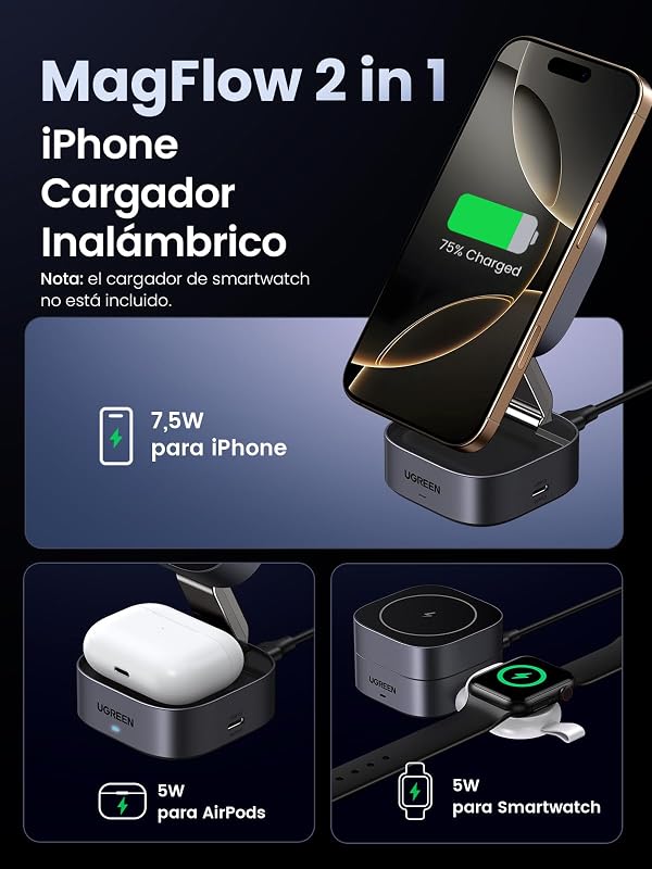 Zapix Cargador Inalámbrico iPhone 2 en 1 Estación de Carga Magnética