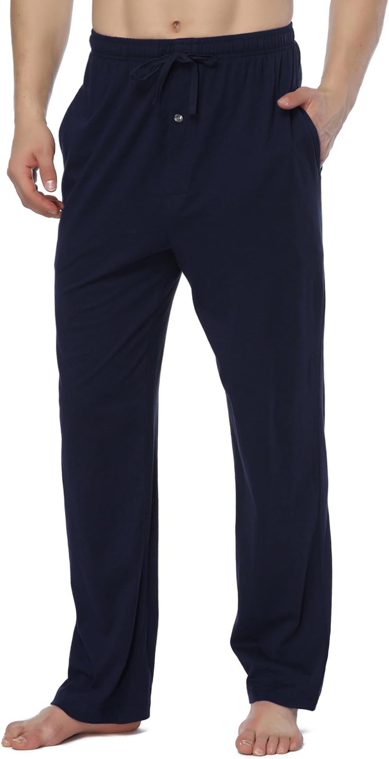 RENZER Men's Pajamas Pants 100% Knit Cotton Sleep Long Lounge Pants