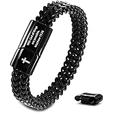 FEEL STYLE Mens Cross Bible Verse Bracelet Chain - Stainless Steel Christian Jesus Scripture Black Men's Bracelets - Religious Gifts for Men Boyfriend
