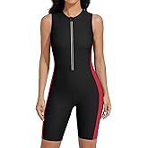 ATTRACO Boyleg One Piece Swimsuits for Women Athletic Bathing Suits Color Block Zip Up Swimwear