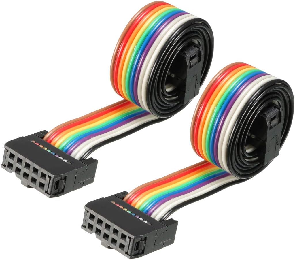 sourcing map IDC Rainbow Wire Flat Ribbon Cable 10 Pins 43cm Length 2.54mm Pitch 2pcs Type-C, 10P-43cm 2pcs