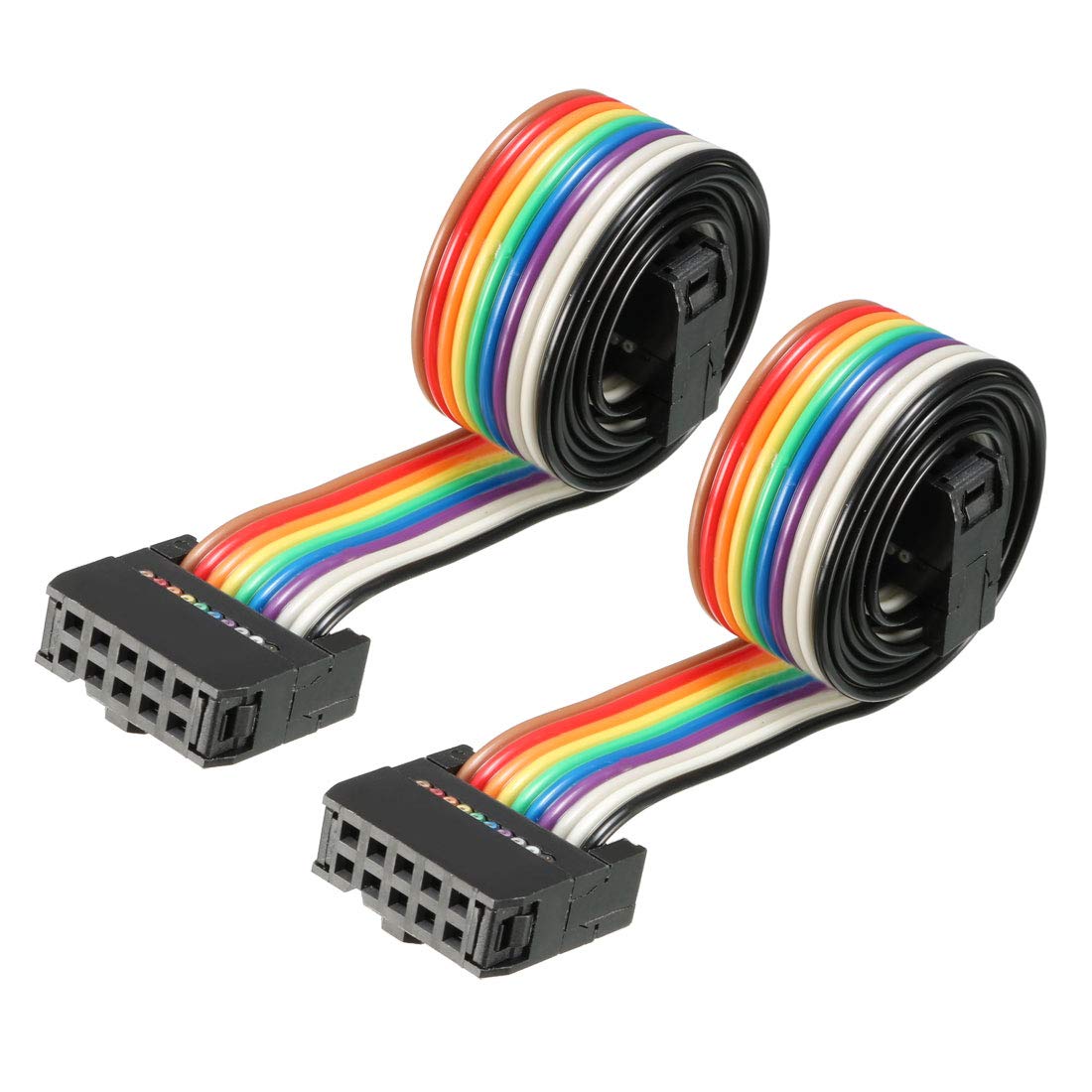 sourcing map IDC Rainbow Wire Flat Ribbon Cable 10 Pins 43cm Length 2.54mm Pitch 2pcs Type-C
