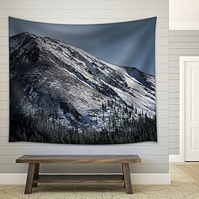 Snow Covered Mountain and Pine Tree Forest - Fabric Wall Tapestry Home Decor - 51x60 inches