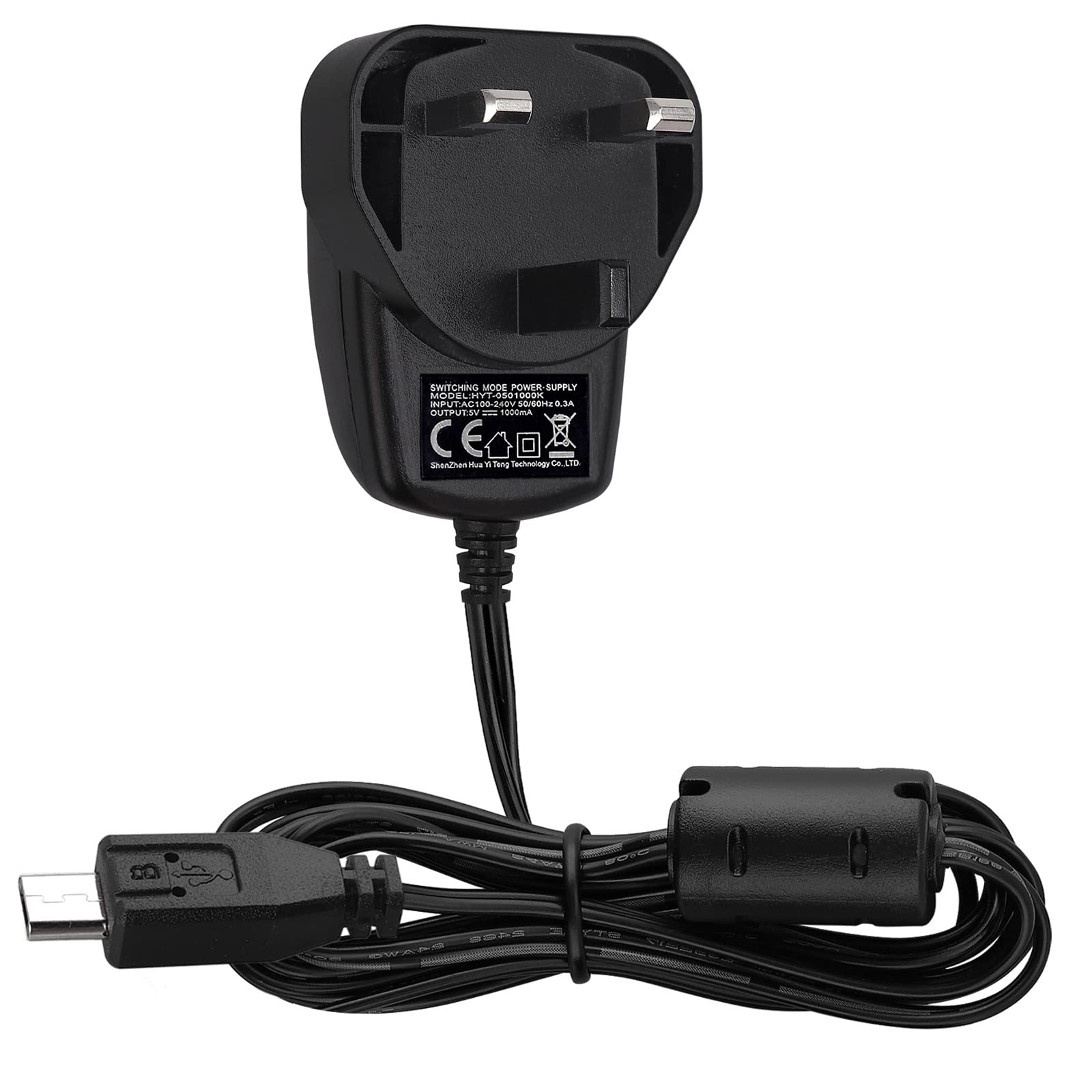 eSynic 5v 1A Micro USB Power Supply Adapter DC Power Adapter 5V 1A Power Adaptor Wall Mains Charger Cable Length 1.53m with ferrite choke For Mobile Phone Smartphone/Tablet/Imuto 20000, Powerbank etc.