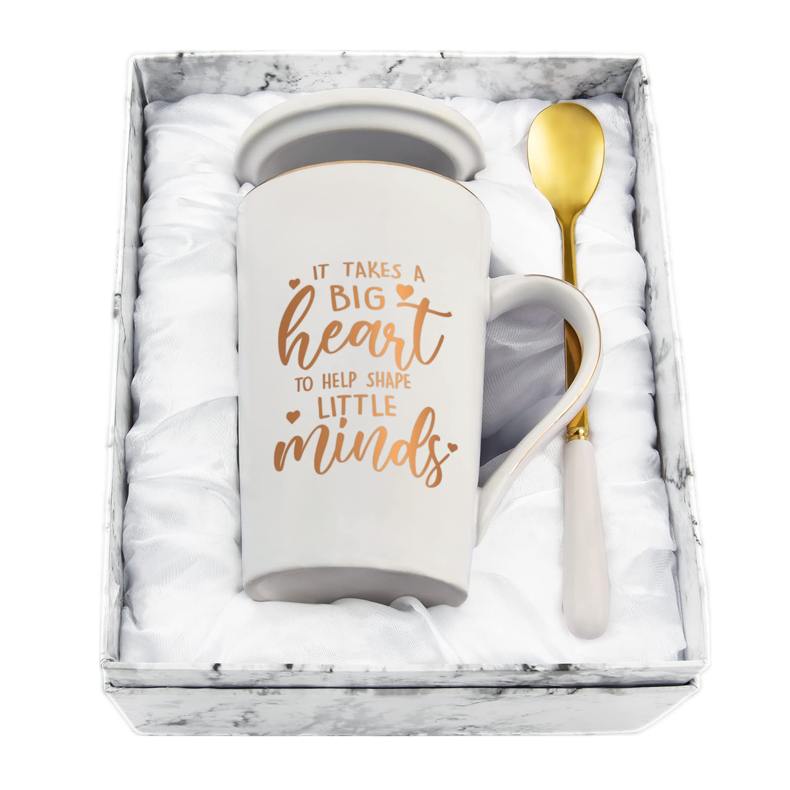 Joymaking Teacher Gifts Appreciation It Takes a Big Heart to Shape Little Minds Coffee Mug Preschool 14Oz Pink Marble with Exquisite Box, White