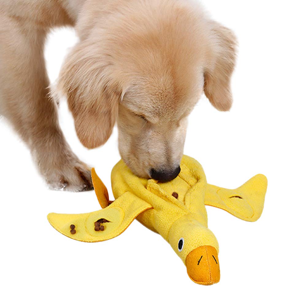 Pssopp Squeaky Dog Toy, Duck Food Dispensing Toys Pet Leaking Food Toys Slow Feeder Plush Interactive Dog Toy for Small Medium Large Dogs Exercising and Training