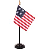 Wuliim Premiun USA Desk Flag Set - 4 x 6 inch Miniature American Desktop Flag with 12" Solid Pole, Black Base and Spear Top | Mini US American Office Table Flags - Vivid Color and Fade Resistant