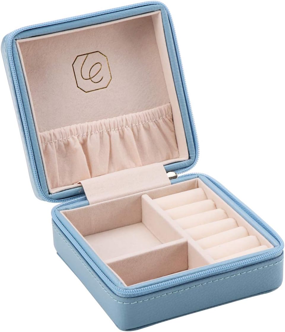 JL LELADY JEWELRY Small Jewelry Box Mini Travel Jewelry Case Portable Faux Leather Jewelry Ring Boxes Holder for Women Girls (Blue)