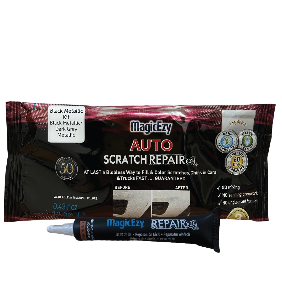 MagicEzy Auto Scratch RepairEzy - Easy Car Scratch Repair - All Makes and Models - (Black Metallic kit)