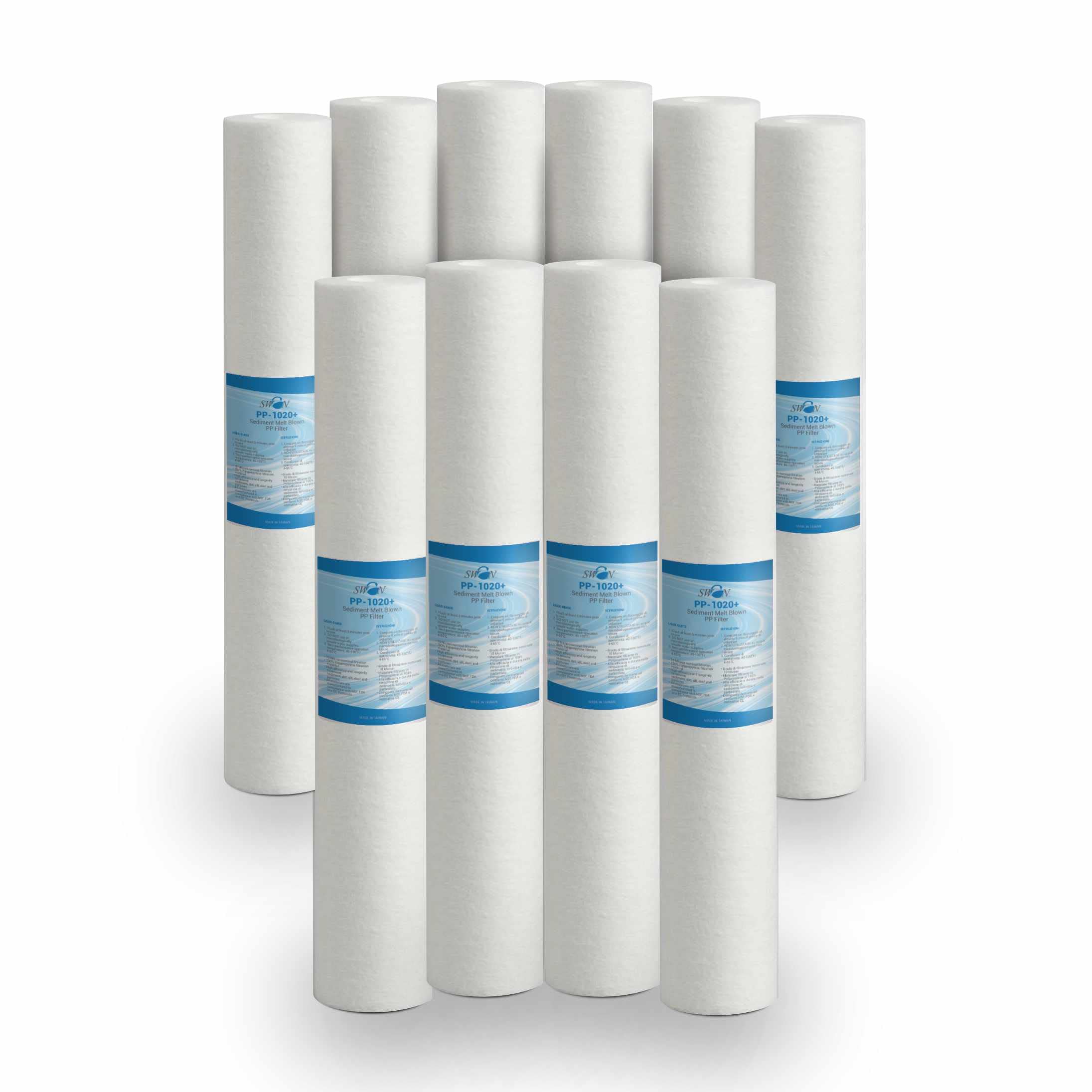 Bellerofonte Sediment Filter 20 Inch 10 Micron Eliminates Sand, Mud, Rust Particles and Suspended Impurities up to 10 Micron Polypropylene, Pack of 10