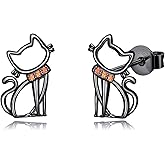 SHEAISRS Black Cat Stud Earrings 925 Sterling Silver Cute Animal Stud Earrings For Women For Cats Lovers