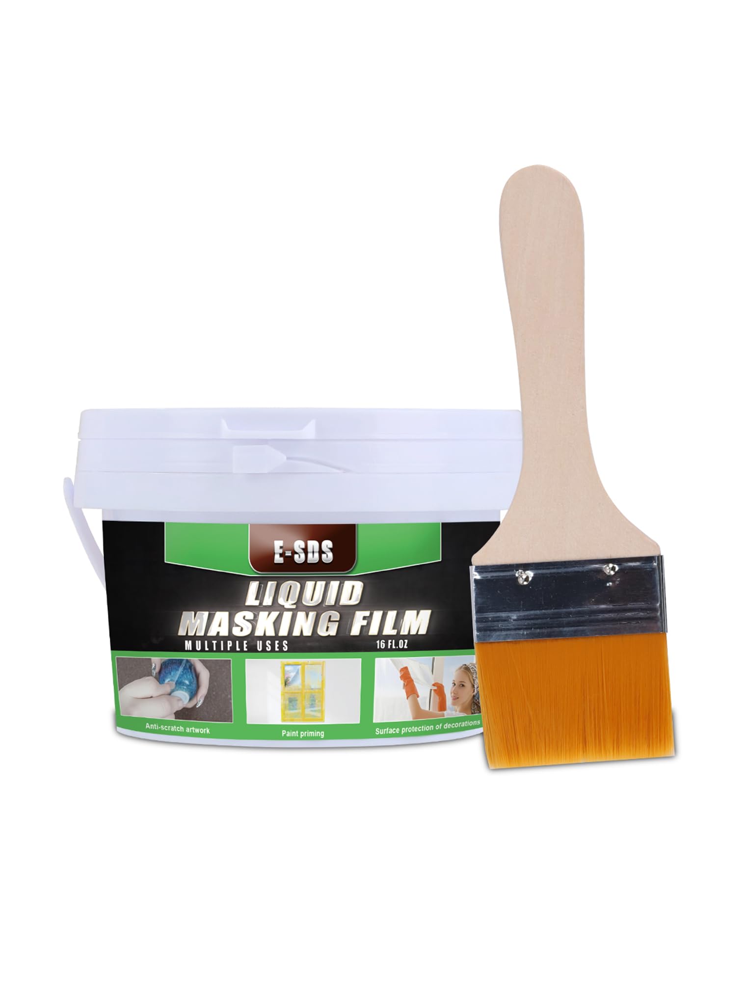 Photo 1 of E-SDS Masking Liquid Tape, 16 fl.oz Masking Liquid, Transparent Peelable Coating for Window Painting, with a Brush