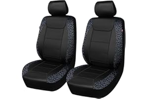 Flying Banner car seat Covers Faux Leather Waterproof Easy Clean Easy Installation (Leopard Gray Velvet Black, 2 Fronts)
