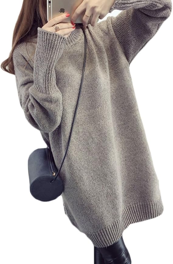 Amazon ケーシティ K City ニットワンピース ニットワンピ ワンピース ハイネック タートルネック 長袖 ドルマン ニット セーター ゆったり チュニック フリー グリーン ワンピース チュニック 通販