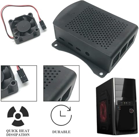 Sylvialuca Para Raspberry Pi 4B Caja de Aluminio Caja de Carcasa de Metal Negro con Ventilador Caja Negra para RPI 4 Modelo B RPI 4B