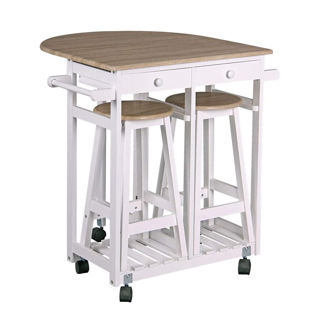 Rollbare Kitchen Bar with Folding Table and Two Stools Buy Online in