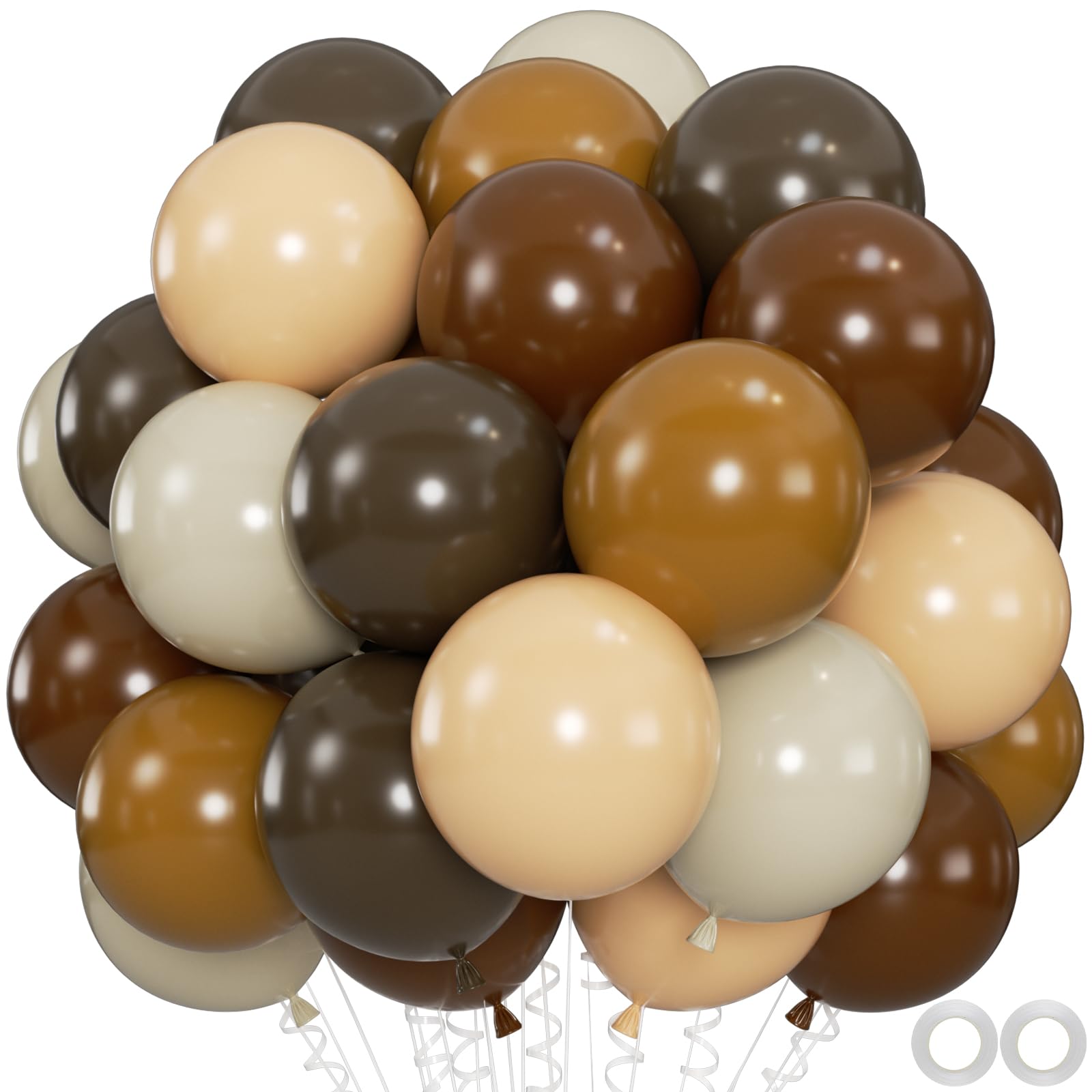 Photo 1 of 100pcs Brown Balloons - 12 Inch Dark Brown Beige Coffee Sand White & Neutral Balloons for Birthday, Boho Safari Baby Shower, 2025 Graduation Party Decoration (66ft Ribbons)