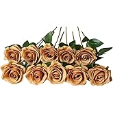 DuHouse 10pcs Fake Roses Artificial Silk Flowers Faux Rose Flower Long Stems Bouquet for Arrangement Wedding Centerpiece Party Home Kitchen Decor (Coffee)