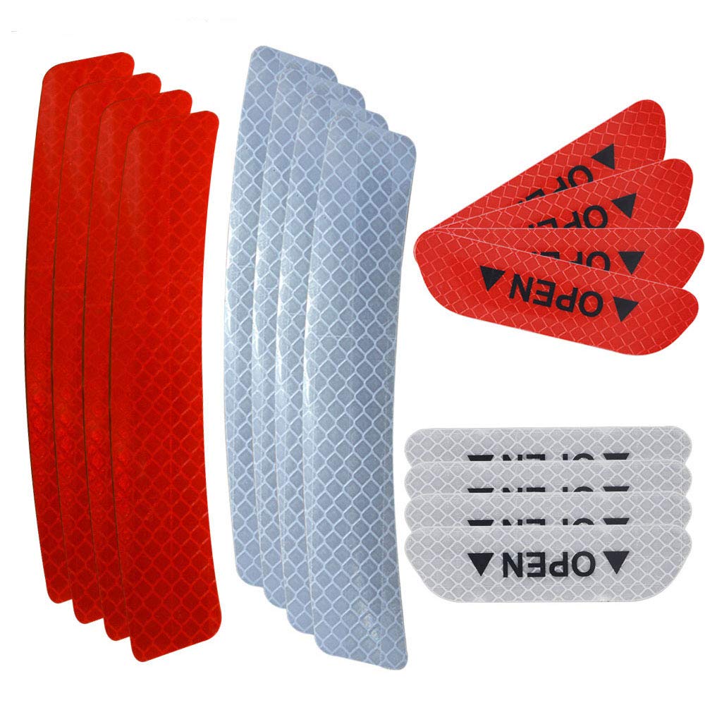 Senven Advanced Open The Door Car Door Anti-Collision Warning Reflective Sticker, Universal Fit, Plastic, Red and White -16Pcs