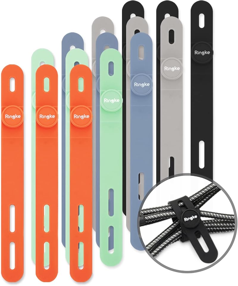 Ringke Silicone Cable Ties 15 Pack Assorted Colors Reusable Cord Wire Organizer