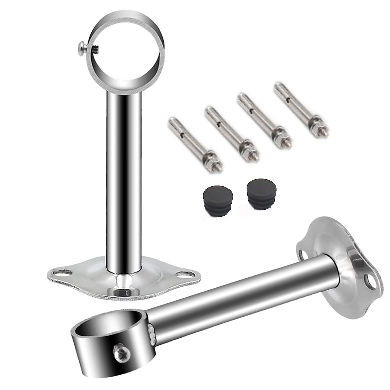 TA-VIGOR Wardrobe Pipe Bracket 25mm Dia, 2Pcs Ceiling Mounting Rail Rod 250mm Height, Shower Curtain Closet Wardrobe Rod Lever Support Holder Pipe Flange Socket