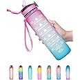 Giotto 32oz Large Leakproof BPA Free Drinking Water Bottle with Time Marker and Straw to Ensure You Drink Enough Water Throughout The Day for Fitness and Outdoor Enthusiasts