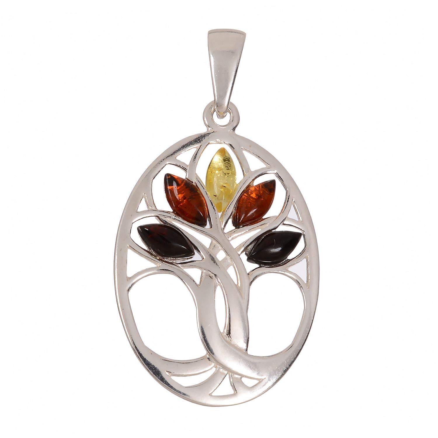 Sterling Silver and Baltic Multi Colored Amber Pendant "Tree Of Life"