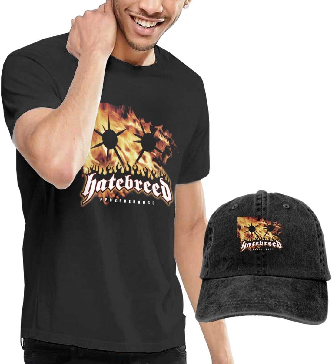 Hatebreed Perseverance Men's Short Sleeve T Shirt and Washed Cowboy Hat