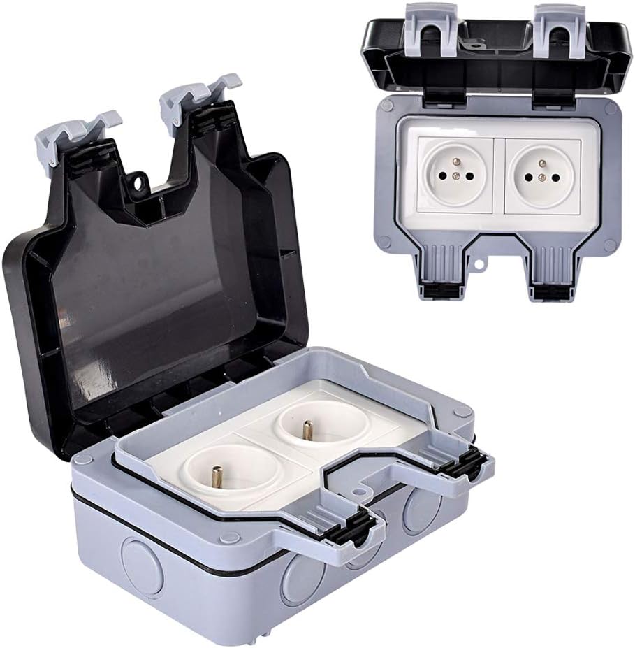 Outdoor Wall Socket Waterproof 16A EU Standard Heavy Duty IP66 Weatherproof Socket Double Switched Socket Plug Socket Bbox for Outside Use