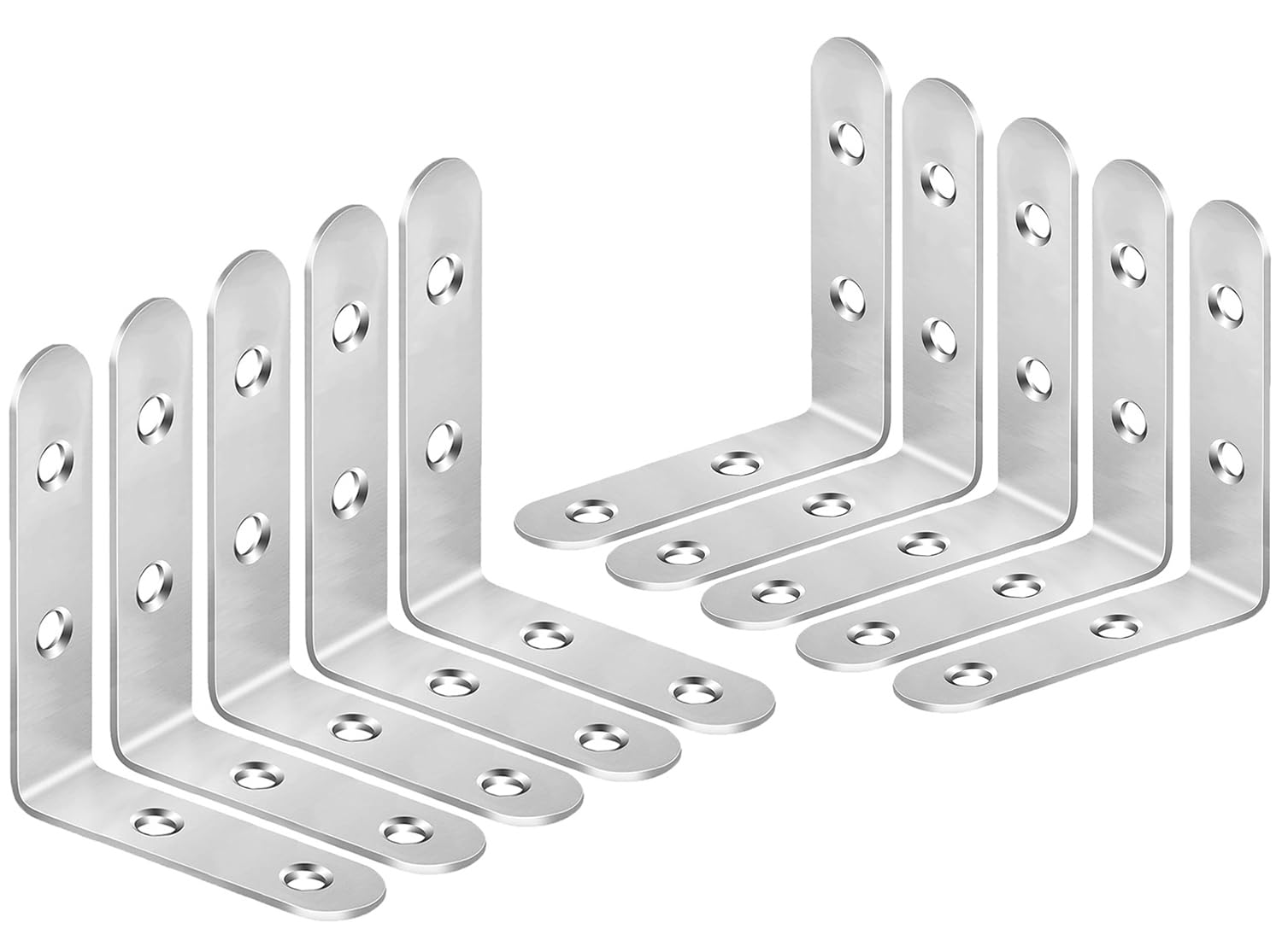 ZiYuya 10PCS Right Angle Brackets for Wood, Stainless Steel Corner Brackets 90 Degree L Shape Bracket Corner Braces Joints Bracket Shelf Support Wall Bracke for Furniture Windows Silver 65mm x 65mm