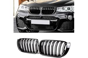 MAXDOM LLC MAXDOM Replacement Front Upper Grill Fit for BMW (2015-2017) X3 F25 LCI (2015-2018) X4 F26 – Gloss Black Double Slats ABS Grille