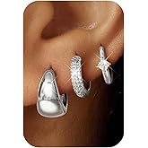 LOYALLOOK 3Pairs Gold Hoop Earrings Set for Women Trendy Huggie Hoop Earrings Stacks for Multiple Piercing 14K Gold Plated Chunky Hoop Earrings Set Hypoallergenic Cartilage Earring Lightweight