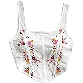 SHENHE Women's Vintage Floral Bustier Top Square Neck Embroidered Boho Crop Tank Corset