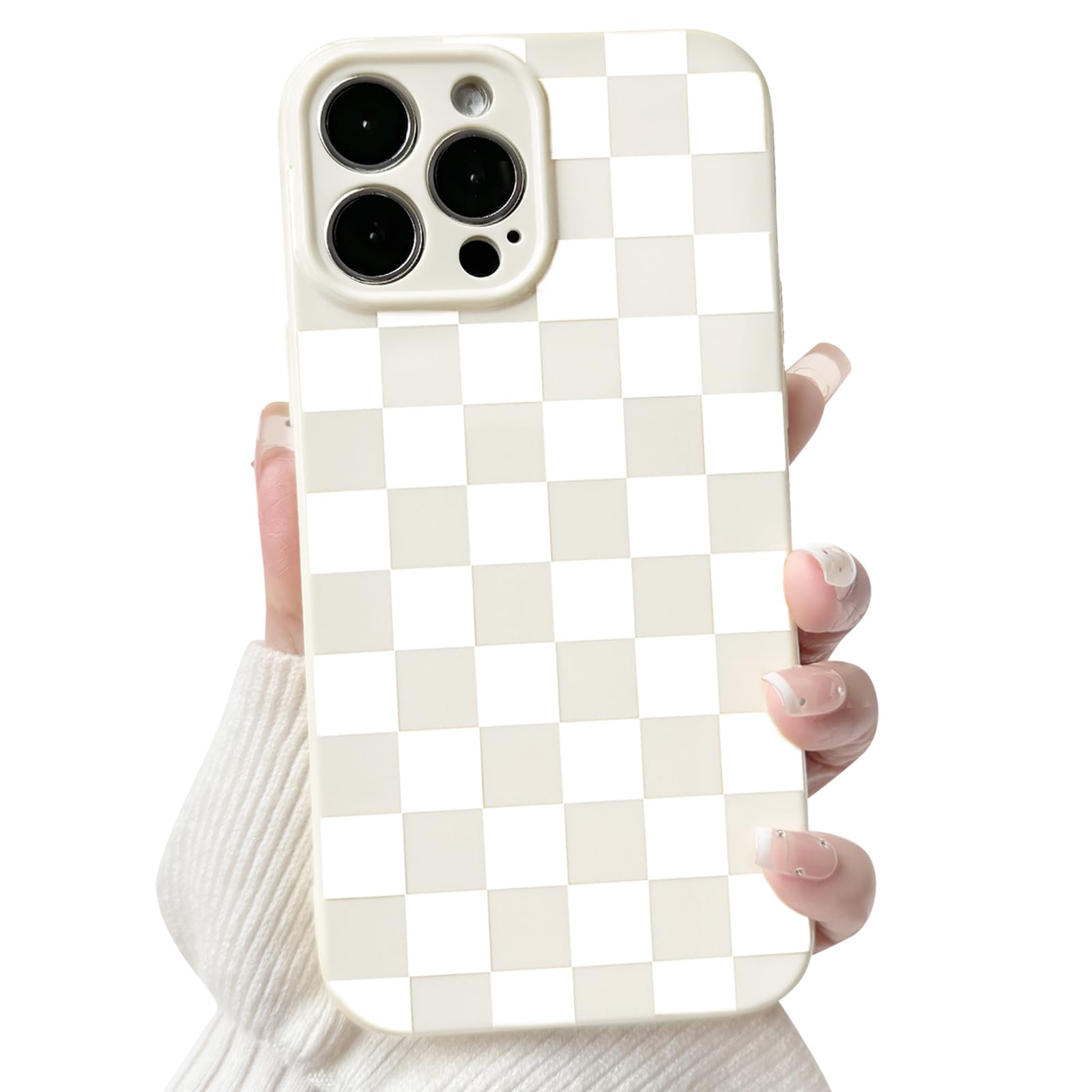 Photo 1 of NITITOP Compatible with iPhone 13 Pro Max Case Cute Aesthetic Checkerboard Checkered Pattern for Women Girl Trendy Slim Fit TPU Silicone Shockproof Full Camera Protection Cover - White